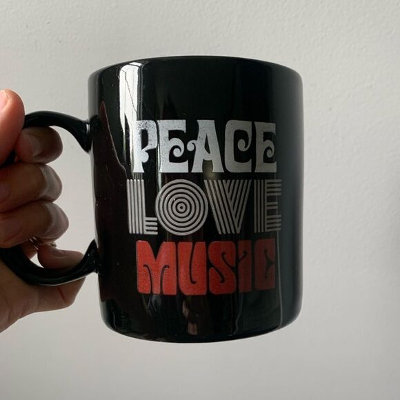 Peace Love Music Life Is Good Hippie Retro Black Red Coffee Mug - Picture 2 of 8